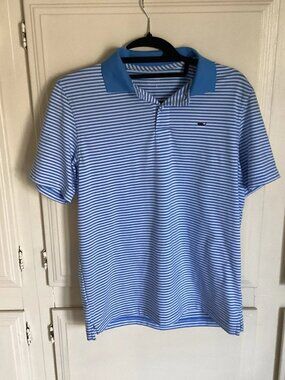 VINEYARD VINES Light Blue & White Striped Stretch Polo Golf Shirt Men’s Large